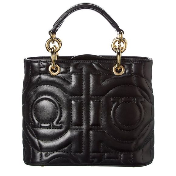 Salvatore Ferragamo Gancini Quilted Leather Tote, Black - Picture 2 of 4